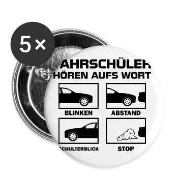 Fahrschüler Führerschein Beruf Spruch Geschenk - Buttons groß 56 mm (5er Pack) - Weiß - Vorne