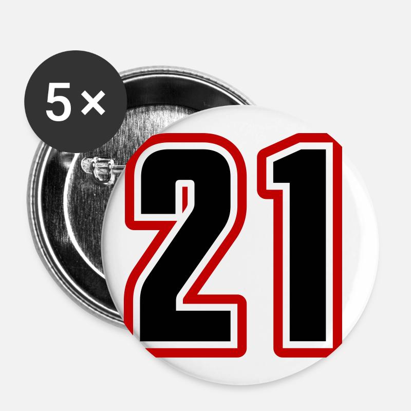 21 number symbol - Buttons large 2.2''/56 mm (5-pack) - white