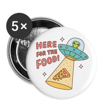OVNI extraterrestre mignon ici pour la pizza de nourriture - Lot de 5 grands badges (56 mm) - blanc - Devant