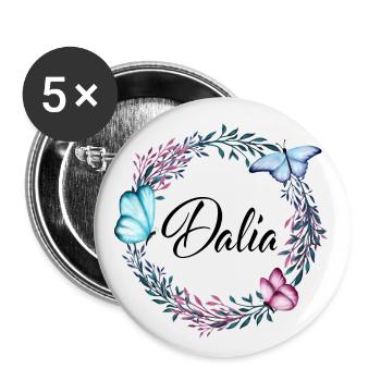 Dalia, name, lettering, flower wreath, gift - Buttons large 2.2''/56 mm (5-pack) - white - Front