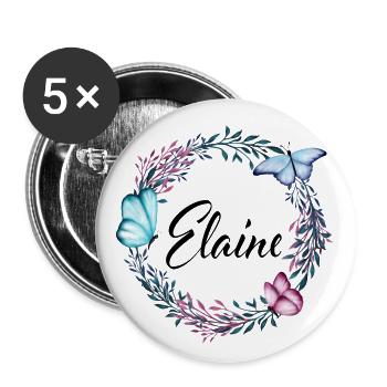 Elaine, nom, lettrage, couronne de fleurs, cadeau - Lot de 5 grands badges (56 mm) - blanc - Devant