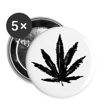 Hanfblatt schwarz - Buttons groß 56 mm (5er Pack) - Weiß - Vorne