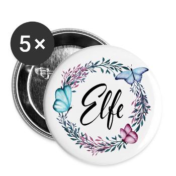 Elfe, name, lettering, flower wreath, gift - Buttons large 2.2''/56 mm (5-pack) - white - Front