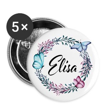 Elisa, name, lettering, flower wreath, gift - Buttons large 2.2''/56 mm (5-pack) - white - Front