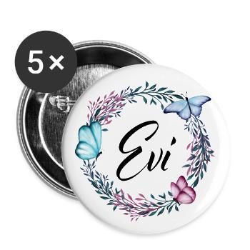 Evi, nom, lettrage, couronne de fleurs, cadeau - Lot de 5 grands badges (56 mm) - blanc - Devant