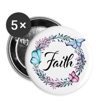 Faith, nom, lettrage, couronne de fleurs, cadeau - Lot de 5 grands badges (56 mm) - blanc - Devant
