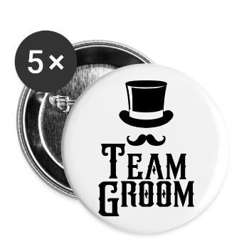 Team Groom Top Hat & Mustache Mens Enterrement de vie de garçon - Lot de 5 grands badges (56 mm) - blanc - Devant