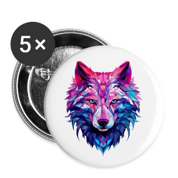 Loup - Lot de 5 grands badges (56 mm) - blanc - Devant