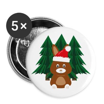 Hase mit roter Weihnachtsmütze im Wald. - Buttons groß 56 mm (5er Pack) - Weiß - Vorne
