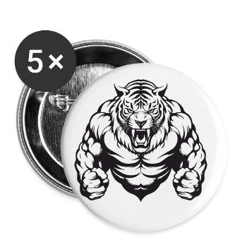 Tiger Gym Bodybuilding Muskeln - Buttons groß 56 mm (5er Pack) - Weiß - Vorne