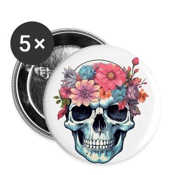 Crâne humain et fleurs 16 - Lot de 5 grands badges (56 mm) - blanc - Devant