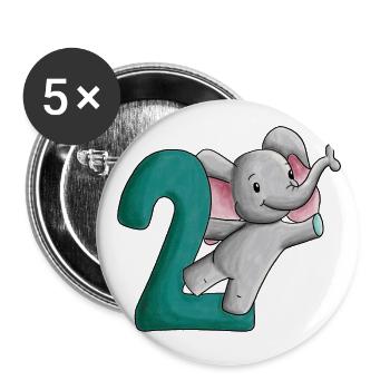 2e anniversaire éléphant - Lot de 5 grands badges (56 mm) - blanc - Devant