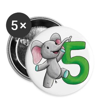5e anniversaire éléphant - Lot de 5 grands badges (56 mm) - blanc - Devant