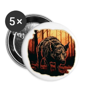 Chasse Chasse Chasseur Sanglier Sanglier - Lot de 5 grands badges (56 mm) - blanc - Devant