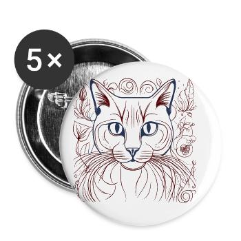 Cat Cat Tiger - Buttons large 2.2''/56 mm (5-pack) - white - Front