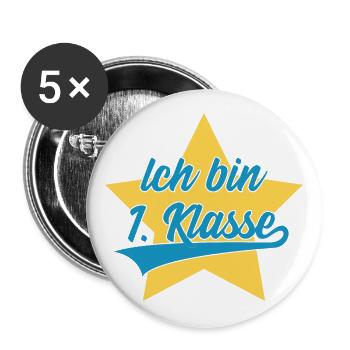 EINSCHULUNG SCHULE ICH BIN 1. KLASSE - Buttons groß 56 mm (5er Pack) - Weiß - Vorne