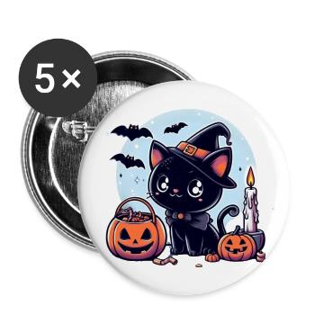 Katzen-Halloween - Buttons groß 56 mm (5er Pack) - Weiß - Vorne