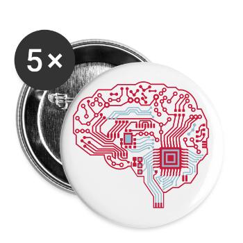 Cerveau - Lot de 5 grands badges (56 mm) - blanc - Devant