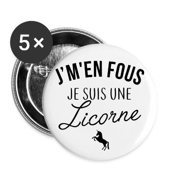 J'm'en fous je suis une licorne - Lot de 5 grands badges (56 mm) - blanc - Devant