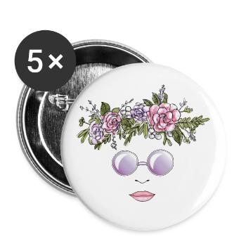 Flower Crown & Sunglasses Design - Floral Wreath - Buttons large 2.2''/56 mm (5-pack) - white - Front