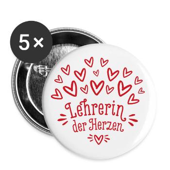 Lehrerin der Herzen Geschenk Klassenlehrerin - Buttons groß 56 mm (5er Pack) - Weiß - Vorne