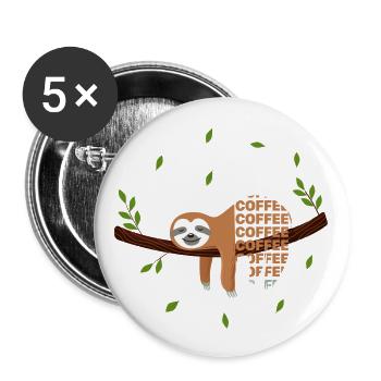 Kaffee-Faultier/ Für Faultiere - Buttons groß 56 mm (5er Pack) - Weiß - Vorne