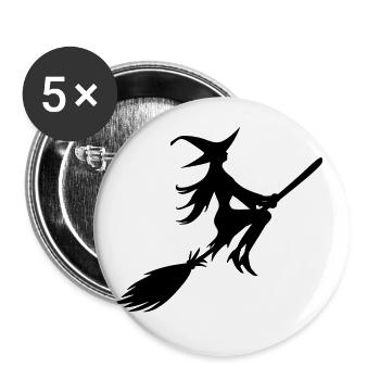 Sorcière sur un balai Sorcière avec un balai - Lot de 5 grands badges (56 mm) - blanc - Devant