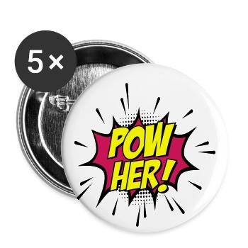 Farben änderbar | Pow her Frau Energie Power - Buttons groß 56 mm (5er Pack) - Weiß - Vorne