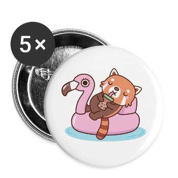 Cute Red Panda With Flamingo Pool Float Summer - Buttons large 2.2''/56 mm (5-pack) - white - Front
