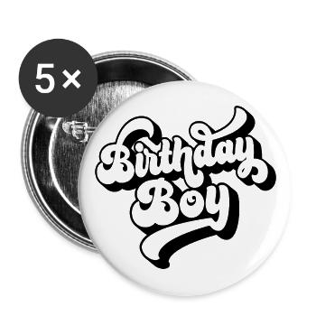 Birthday Boy - Geburtstagsparty Geschenk für Kinder Jungen - Buttons groß 56 mm (5er Pack) - Weiß - Vorne