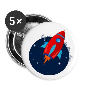 Die rote Rakete fliegt ins All - Buttons groß 56 mm (5er Pack) - Weiß - Vorne