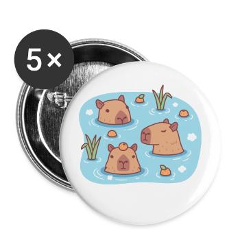 Cute Capybaras Chilling In Hot Spring With Oranges - Buttons large 2.2''/56 mm (5-pack) - white - Front