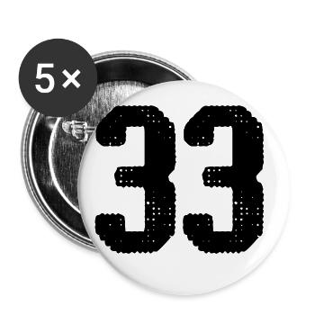 33 Zahl Trikot - Buttons groß 56 mm (5er Pack) - Weiß - Vorne
