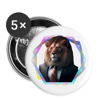 Lion en costume - Lot de 5 grands badges (56 mm) - blanc - Devant
