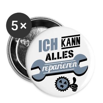 Ich kann alles reparieren (Schriftzug) - Buttons groß 56 mm (5er Pack) - Weiß - Vorne
