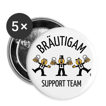 Bräutigam Support Team (JGA, Karikatur, Tanz, B) - Buttons groß 56 mm (5er Pack) - Weiß - Vorne