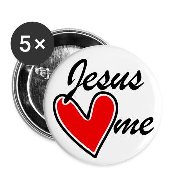 Jesus liebt mich loves me rotes Herz - Buttons groß 56 mm (5er Pack) - Weiß - Vorne