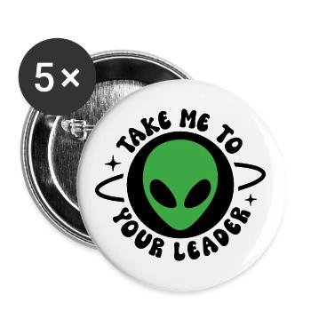 Emmenez-moi à votre chef - Lot de 5 grands badges (56 mm) - blanc - Devant