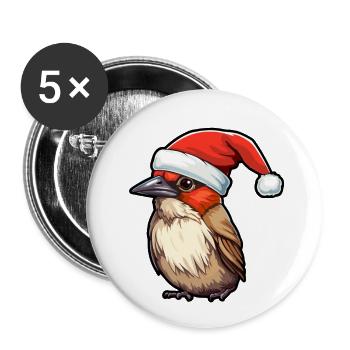 Vogel Weihnachten Vögel Weihnachtsmütze Winter - Buttons groß 56 mm (5er Pack) - Weiß - Vorne