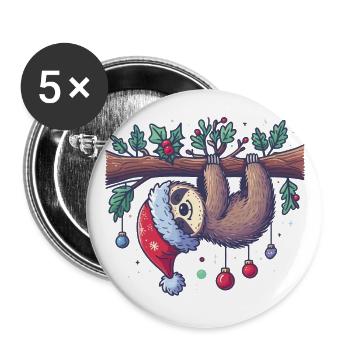 Christmas sloth hanging on branch - Buttons large 2.2''/56 mm (5-pack) - white - Front