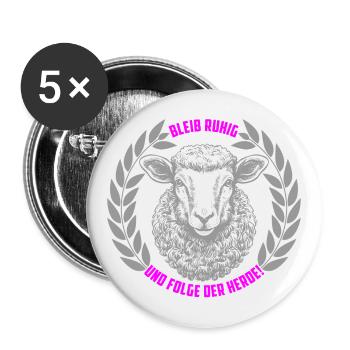 Schaf bleib ruhig und folge der Herde - Buttons groß 56 mm (5er Pack) - Weiß - Vorne