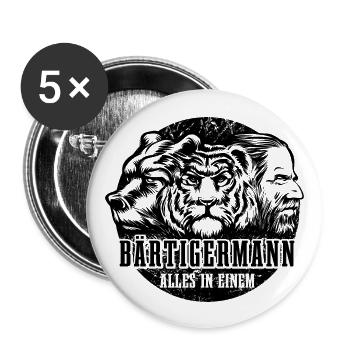 Bärtiger Mann, Bär Tiger Mann, Vater, Papa - Buttons groß 56 mm (5er Pack) - Weiß - Vorne