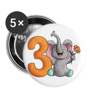 3e anniversaire éléphant - Lot de 5 grands badges (56 mm) - blanc - Devant