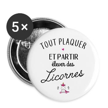 Partir élever des licornes - Lot de 5 grands badges (56 mm) - blanc - Devant