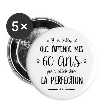 60 ans/perfection - Lot de 5 grands badges (56 mm) - blanc - Devant