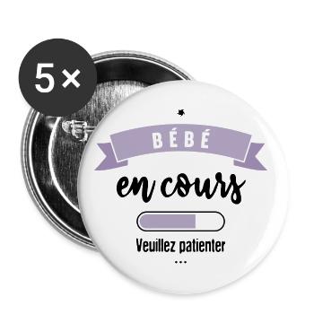 Bebe en cours veuillez patienter - Lot de 5 grands badges (56 mm) - blanc - Devant