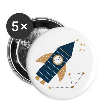 Rakete mit Sternen Weltall Kinder - Buttons groß 56 mm (5er Pack) - Weiß - Vorne