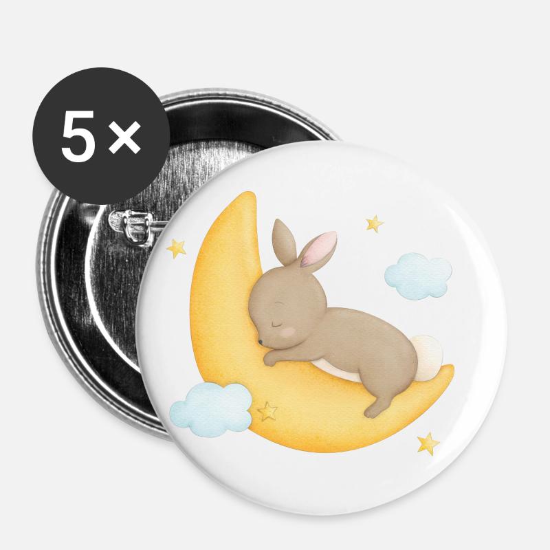 Hare on moon with stars - Buttons large 2.2''/56 mm (5-pack) - white