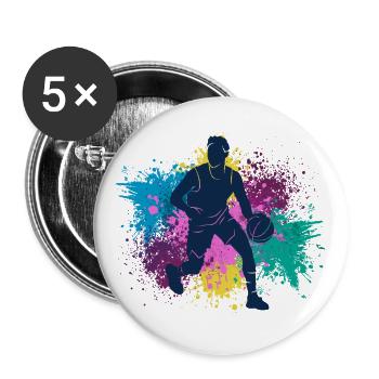 Basketball Grungy Farbspritzer - Buttons groß 56 mm (5er Pack) - Weiß - Vorne