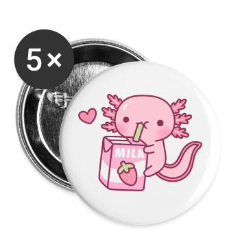Mignon Axolotl aime le doodle au lait de fraise - Lot de 5 grands badges (56 mm) - blanc - Devant